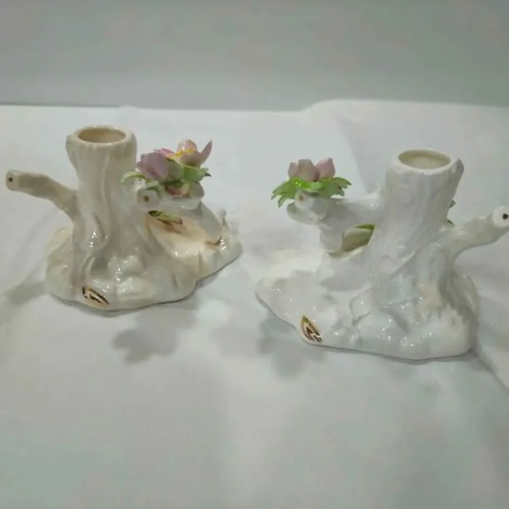 Aynsley Bone China Floral Candle Holders Pair